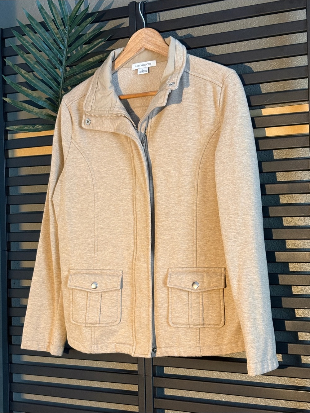 Liz Claiborne Light Tan Zip-Up Utility Jacket